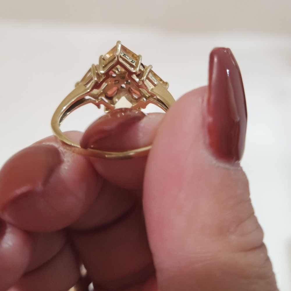 Antique Rare Find 10k Solid Yellow Gold Pear Shaped Garnet & Square Citrine Ring - Picture 4 of 12